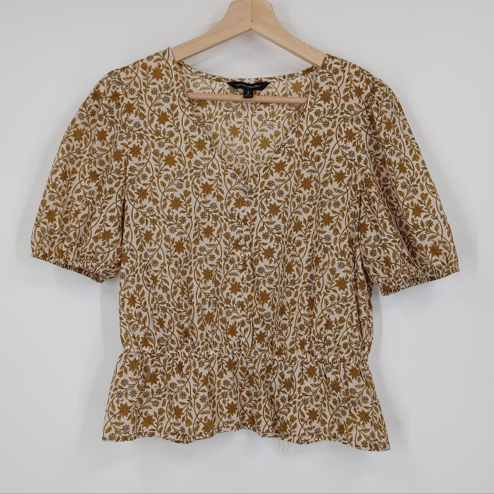 Banana Republic Cream and Mustard Floral Peplum Blouse